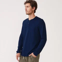 MONROW Long Sleeve Henley NAVYBLUE Flash Sale